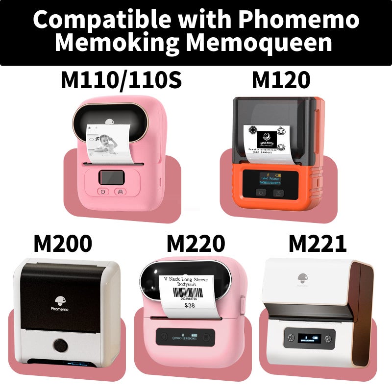 Memoking ملصقات دائرية M220 بيضاء M110 - 50 مم × 50 مم/1.96 بوصة، ملصقات دائرية لملصقات الطابعة M110 M220 M221 M120 M110S، ملصقات حرارية متوافقة مع ورق الطابعة Phomemo M110 M220 - 140 قطعة/لفة 3 لفات. - Image 4